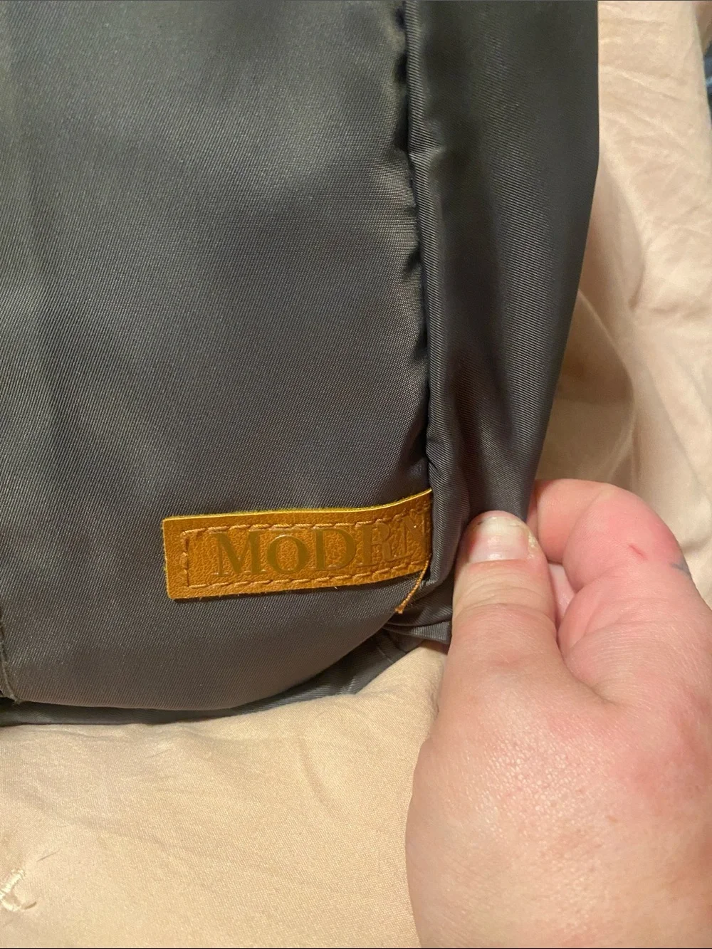 Gray diaper Bag with Brown Trim